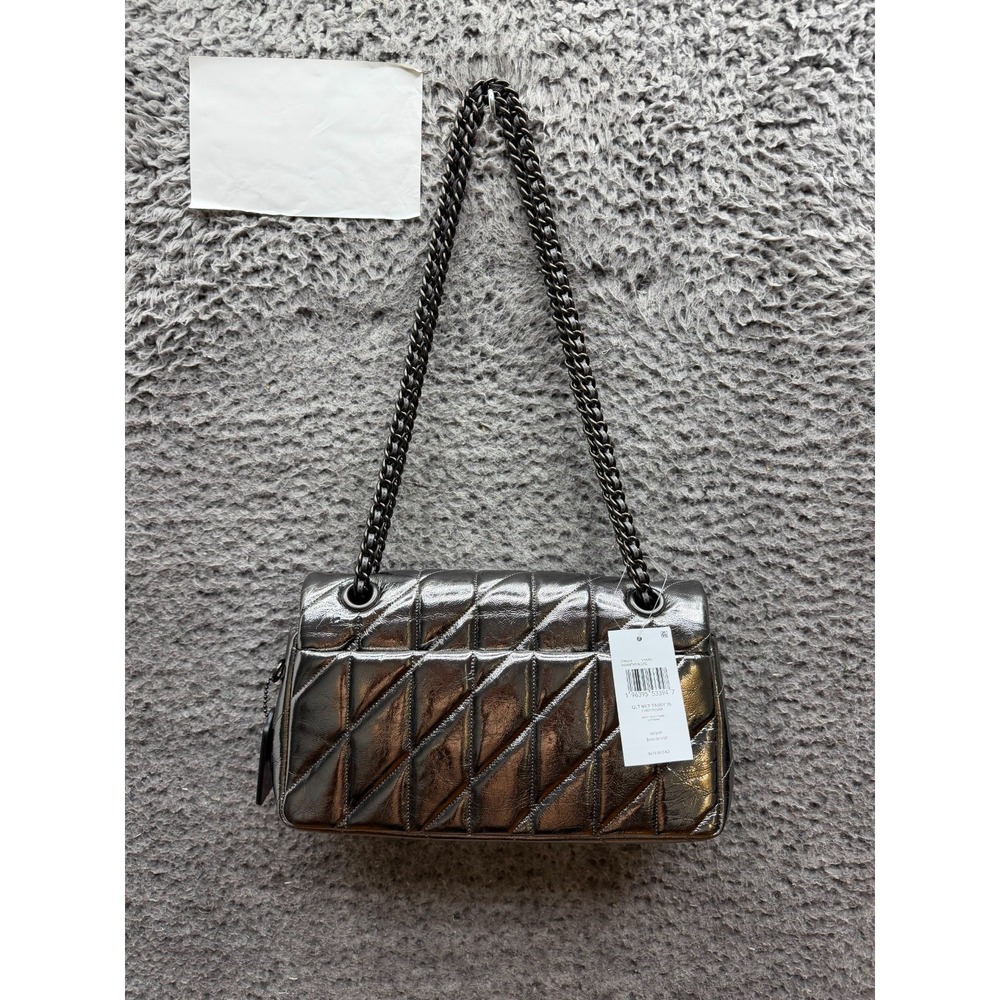 NWD Coach Quilted Metallic Leather Tabby Shoulder Bag 26 Anthracite Black - Picture 3 of 12
